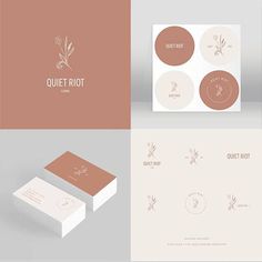 four different logos and business cards for quiet riot