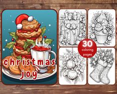 christmas joy coloring pages for adults and children, with the image of a stack of pancakes on