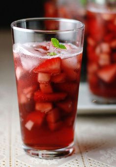 red wine, diced strawberries, spirite and ice holiday