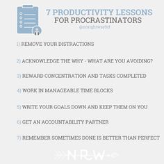 the 7 procrastia lessons for procrastinations info sheet is shown