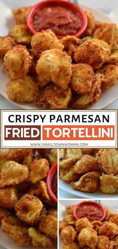 crispy parmesan fried tortelli with marinara sauce on the side