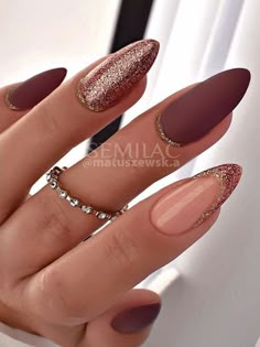 Maroon Nail Designs, Engagement Nails, Unghie Sfumate, Rose Gold Nails