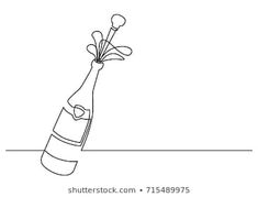 a single line drawing of a wine bottle with corkscrews sticking out of it