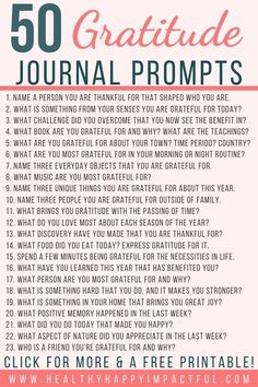 a pink and white poster with the words, 50 grateful journal prompts for students