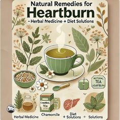 "Discover natural remedies for heartburn with this elegant and calming design. Featuring herbal tea, fresh herbs like chamomile and mint, and a healthy meal backdrop, this image highlights the harmony of herbal medicine and diet in soothing discomfort."