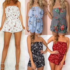 This sweet but sassy strapless romper is both playful and sexy. Featuring an elastic drawstring waist and five lovely floral patterns from which to choose. Made with a polyester blend for comfort and style. Pairs perfectly with wedges, heels or sandals for a perfect look. Summer Look Book, Natural Hair Removal, Strapless Romper, Wedges Heels, Holiday Beach, Female Clothing, Summer Clothing, Short Jumpsuit, Summer Look