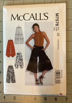 a woman's skirt and pants sewing pattern, with the front view of it