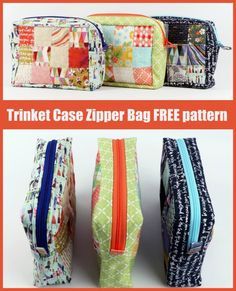 three zippered bags with different patterns on them and the words thinket case zipper bag free pattern