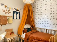 a small child's bedroom with a canopy bed