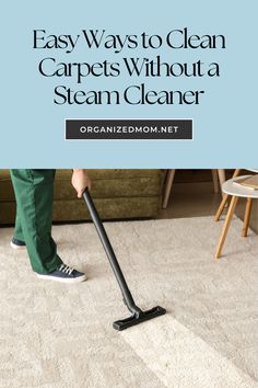 No steam cleaner? No problem! These simple tricks will help you clean and freshen up your carpet with items you already have at home. Deep Clean Carpet, Diy Carpet Cleaning, Steam Vacuum Cleaner, Clean Carpet, Diy Carpet Cleaner, Carpet Cleaning Hacks, Steam Cleaner, Diy Carpet