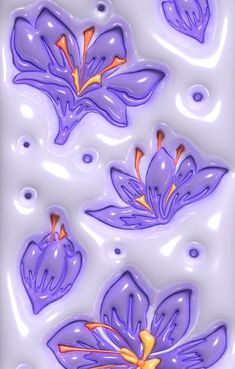 some purple flowers are floating in the water