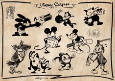 an old paper with mickey mouse and other cartoon characters