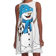 Loose-fit, mid-length sleeveless dress with silky handfeel. Printed on both sides. Machine washable. Size range XS-2XL. Happy Snowman waving and holding soccer ball during this Christmas Winter! Happy Snowman, Christmas Winter, Dress For Sale, Soccer Ball, Christmas Snowman, Both Sides, Mid Length, Dresses For Sale, A Line Dress