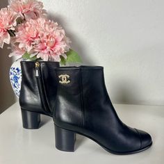 Chanel Calfskin Ankle Boots With Beautiful Cc Hardware Classic Still That Will Always Be In Style Only Tried On With Damaged Box, Tag And Two Dust Bags Size 39 Fits Like Size 8 Shoes Chanel, Chanel Boots, Chanel Shoes, Always Be, Calf Skin, Dust Bag, Ankle Boots, Chanel, Women Shoes