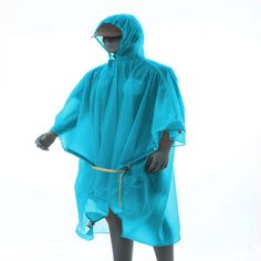 a mannequin dressed in a blue raincoat