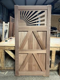 a wooden door is shown in the process of being made into a chair and table