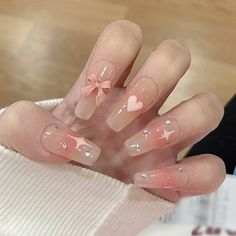 Pattern: Butterfly Style: French Style, INS Style Style2: Long, Wearable Fashionable Nails, Inspiration Nails, Ballet Nails, Korean Nail Art, Nagellack Trends, Korean Nails, Blush Nails, Nails Fashion