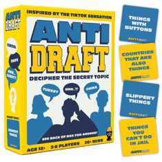 an anti - draft board game is shown in the box