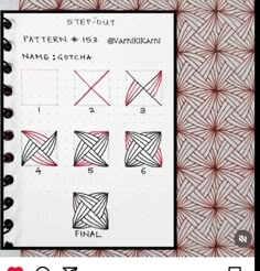 an open notebook with different patterns on it and the words, step out pattern 13