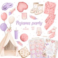 a pink and white baby shower party with items