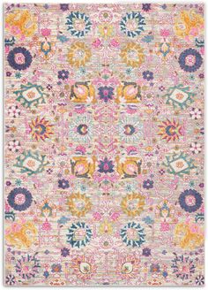 a colorful rug with an intricate design on the front and back side, in multicolored colors