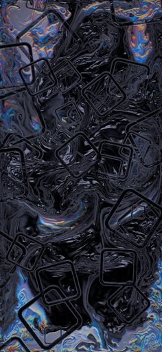 an abstract painting with black and blue colors