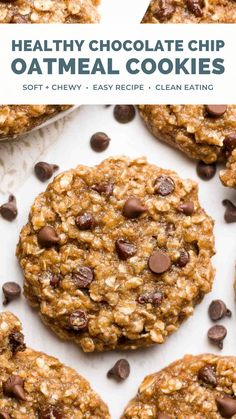 healthy chocolate chip oatmeal cookies with text overlay