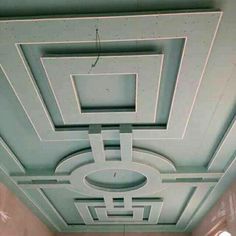 the ceiling is painted in blue and white