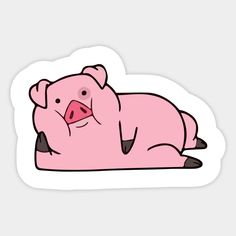 a pink pig is laying down on the ground