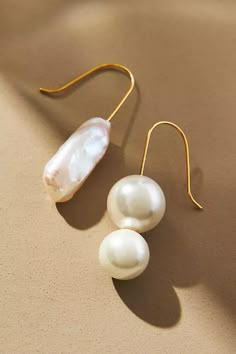 Earrings for Women | Women's Earrings | Anthropologie Diy Pearl Earrings, Brass Shell, Diy Jewelry Display, Freshwater Pearl Drop Earrings, Jewelry Editorial, Silver Earrings Handmade, Pearl Chain