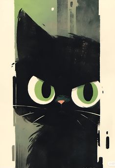 a black cat with green eyes is shown