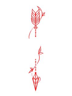 two red arrows with leaves on them are drawn in the style of an ornament