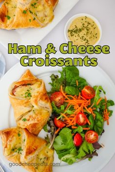 ham and cheese croissants with salad on the side