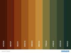 the color scheme for autumn is shown in shades of green, orange and brown with white