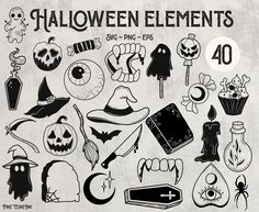 the halloween elements are drawn in black and white