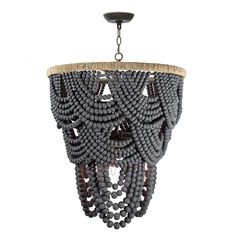 a chandelier with beads hanging from it's center point, on a white background