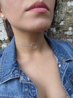 "Delicate Silver Choker Necklace, Dainty Choker Necklace, Circle Choker Necklace, O-Ring Silver Choker, Silver Necklace, Silver Circle Necklace ❤ BUY ANY 2 ITEMS ANS GET 15% OFF!! (USE COUPON CODE '15OFF') ❤ ❤ BUY ANY 4 ITEMS ANS GET 20% OFF!! (USE COUPON CODE '20OFF') ❤ ❤ BUY ANY 6 ITEMS AND GET 25% OFF!! ((USE COUPON CODE '25OFF') ❤ Complete any outfit with this gorgeous fashionable and trendy o-ring circle choker necklace! Made from delicate 1.5mm stainless steel foxtail chain and silver plat Full Circle Metal Jewelry Gift, Adjustable Open Circle Metal Jewelry, Minimalist Gift Necklaces With Metal Ring, Hypoallergenic Adjustable Open Circle Jewelry, Nickel Free Round Choker For Gifts, Nickel-free Round Choker For Gifts, Handmade Adjustable Open Circle Jewelry, Open Circle Metal Ring Jewelry As Gift, Open Circle Metal Ring Jewelry Gift