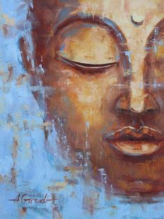 a painting of a buddha face with eyes closed