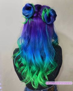 Purple To Green Ombre Hair, Green Vivid Hair Color, Green Blue Ombre Hair, Green Multicolor Hair, Purple Pink Green Hair, Pink Purple Blue Green Hair, Purple To Green Hair, Purple Green Blue Hair, Pink Blue Green Hair