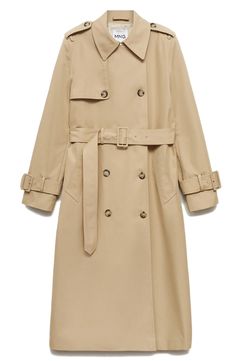 MANGO Cotton Blend Trench Coat | Nordstrom Outerwear Women, Long Coat, Welt Pockets, Double Breasted, Trench Coat, Top Brands, Mango