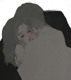 a drawing of a woman hugging her head