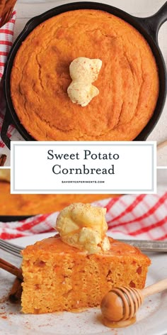 sweet potato cornbread in a cast iron skillet