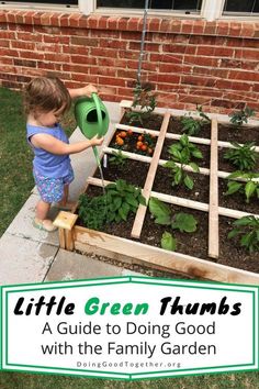 small child watering a garden with a watering can Montessori Garden, Kids Vegetables, Back Garden Design