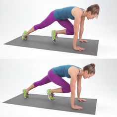 a woman is doing push ups on a mat