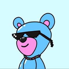 a blue teddy bear with sunglasses on it's face