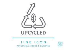 the upcycled line icon is shown in grey and blue, with an arrow pointing to