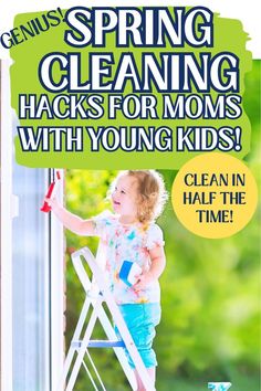 kid spring cleaning a glass window - pin text reads "genius spring cleaning hacks for moms with young kids - clean in half the time!" Deep Cleaning Lists, Aesthetic Cleaning, Deep Cleaning Schedule, Cleaning Aesthetic, Spring Cleaning List, Spring Cleaning Tips, Cleaning Fun, Deep Cleaning Checklist, Routine Printable