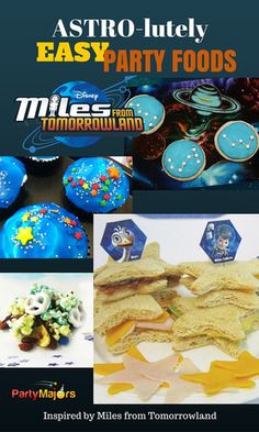 an advertisement for astro party foods with images of cookies and other food items in the background