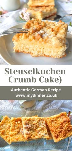 Pieces of  German Streusel cake. German Crumb Cake Recipe, Coffee Cake Streusel, German Coffee Cake, Traditional German Desserts, German Pastries, Easy German Recipes, German Food Authentic, German Cooking, Streusel Cake