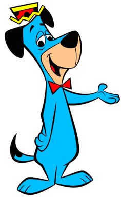 a cartoon blue dog wearing a red bow tie